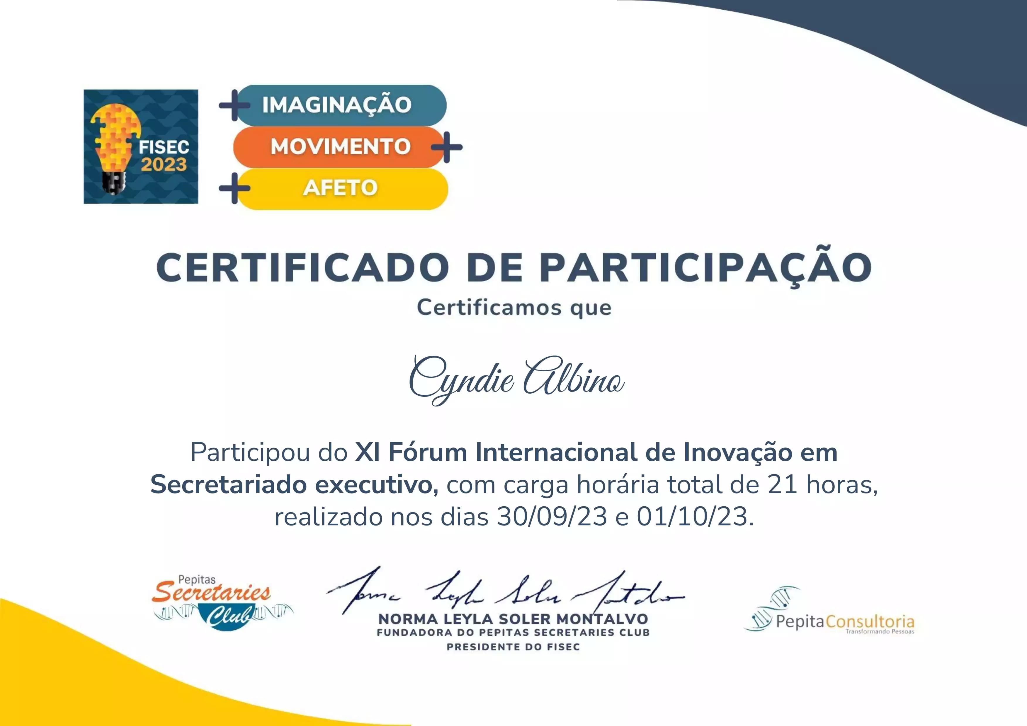 Certificado de Participação FISEC 2023 - Cyndie Albino -min